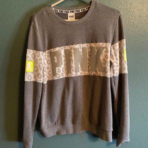 PINK Grey Cheetah Crewneck